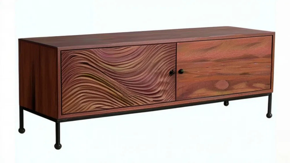 Szafka RTV z frezowanym frontem w kolorze orzechowym i czarnym, 120 × 40 × 55 cm