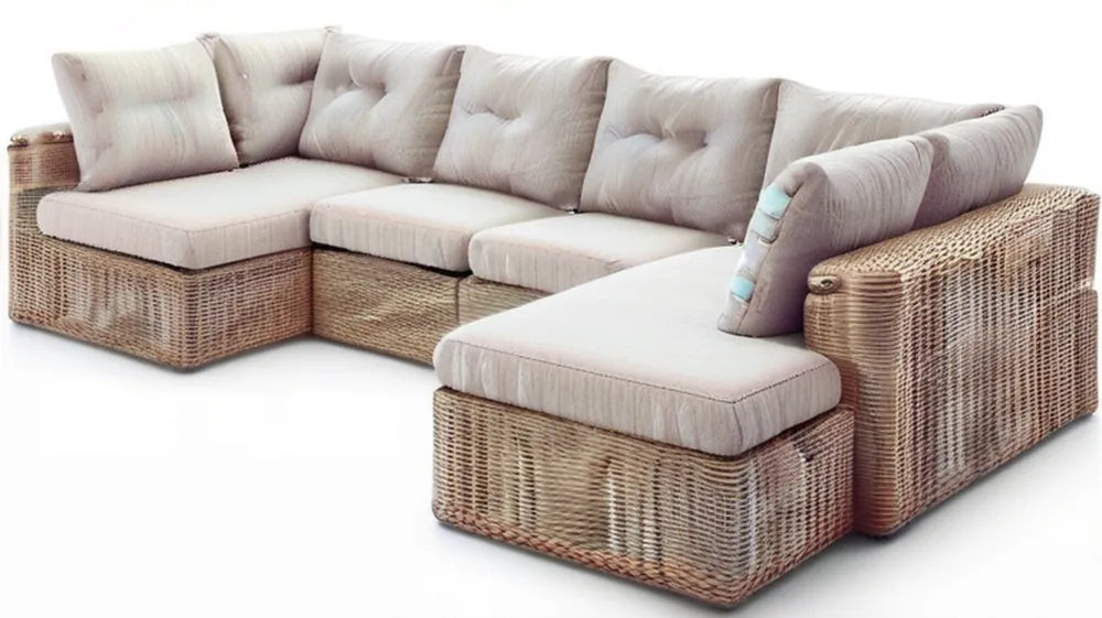 5-elementowy narożnik ogrodowy z technorattanu Naturalny brąz/Beżowy 300 x 230 x 85 cm